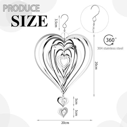 Wind Spinners Outdoor 3D Stainless Steel for Outside Christmas Heart Chimes Hanging Spinners Reflective Wind Chimes for Yard Garden Balcony Outdoor Decor(Silver)