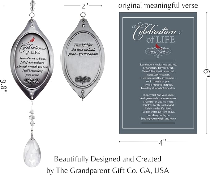 Celebration of Life Sympathy Gift - Cardinal/Bereavement Gift with Crystal Bottom Ornament