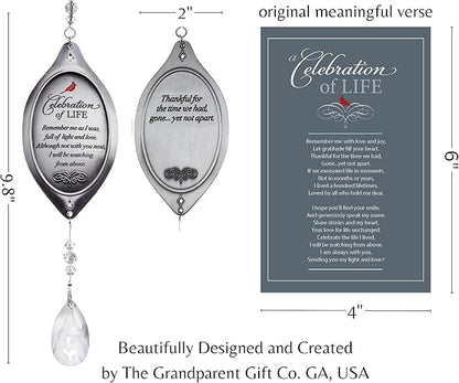 Celebration of Life Sympathy Gift - Cardinal/Bereavement Gift with Crystal Bottom Ornament