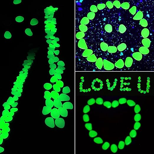 1100Pcs Glow Stones Pebbles Glow in The Dark Garden Pebbles for Walkways and Decor (Green)