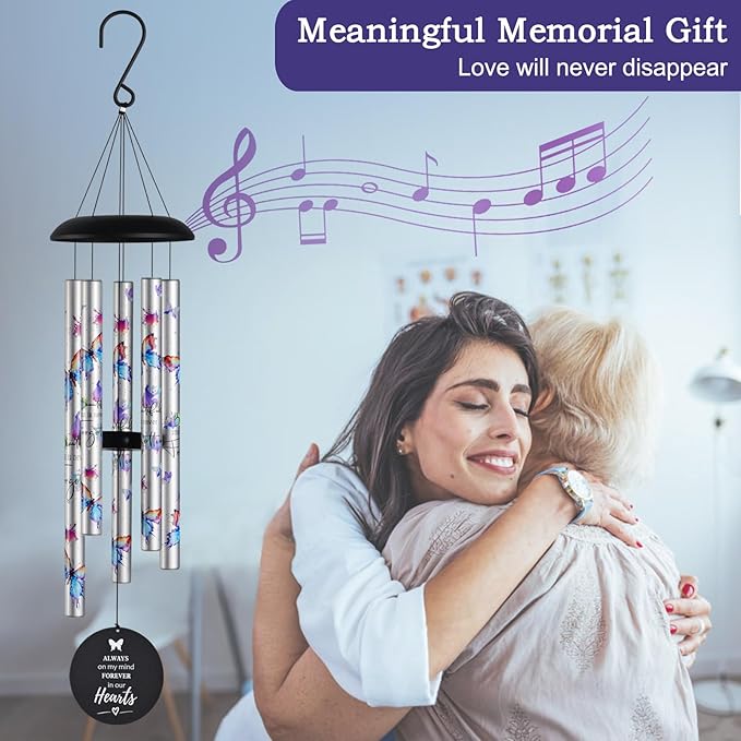 Butterfly Watercolor Memorial Wind Chimes for Loss of Loved One Mother Father,Memorial Sympathy Gifts Baskets & Funeral Bereavement Gift idea,Wind Chimes for Outside in Memory of a Loved One Mom