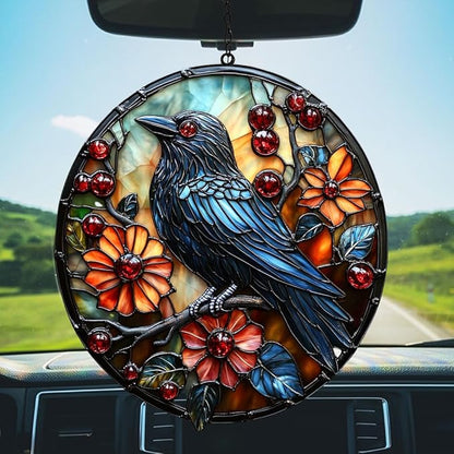 Raven Acrylic Suncatcher Stained Glass Effect Window Car Hanging Christmas Ornament Indoor Outdoor Decor Garden Sun Catcher Panel for Gothic Lover for Women Mom Grandma