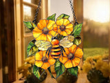 Bee Sunflower Acrylic Window Hanging Stained Wall Decoration Lover Gift for Mom Grandma Or Special Occasions Suncatchers Indoor Window Suncatchers Windows