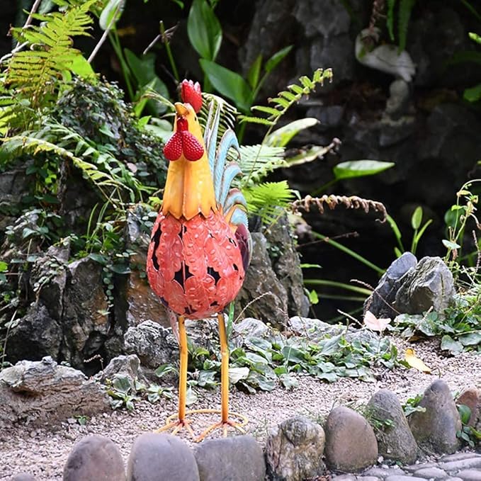 Outdoor Garden Animal Statues Patio Décor, Garden Decor Statues Wrought Iron Cock Creative Home Decor Accessories Hand-Painted Patio Yard Crafts Animal Ornaments