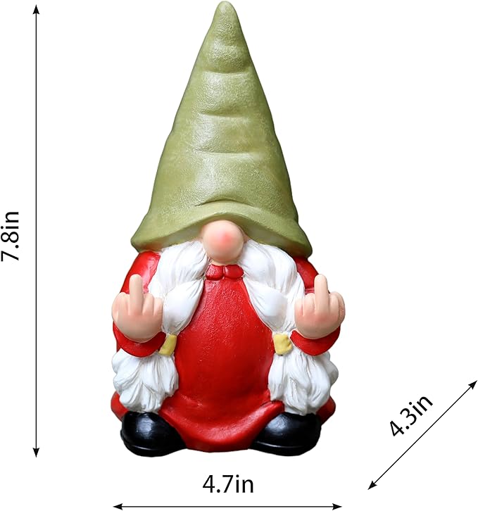 Middle Finger Female Gnome Statue 7.8in， Naughty Garden Gnome Statue Decoration and Lawn Ornament - Funny Garden Gnomes for Outdoor or Home Decor
