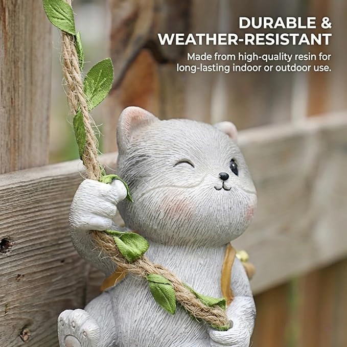 Cat Decor Garden Statue - Hanging Cat Figurine for Outdoor Patio, Cute Mini Resin Animals Yard Art, Garden Sculptures & Statues for Tree Decorations
