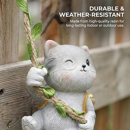 Cat Decor Garden Statue - Hanging Cat Figurine for Outdoor Patio, Cute Mini Resin Animals Yard Art, Garden Sculptures & Statues for Tree Decorations