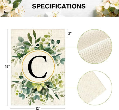 AVOIN colorlife Monogram Letter C Floral Garden Flag 12x18 Inch Double Sided Outside, Family Last Name Initial Yard Outdoor Decoration