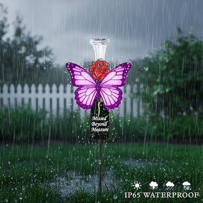 Solar Purple Butterfly Memorial Stake - Missed Beyond Measure Engraved Metal Grave Decorations, Sympathy Gifts for Loss of Sister Daughter Mom (Butterfly)