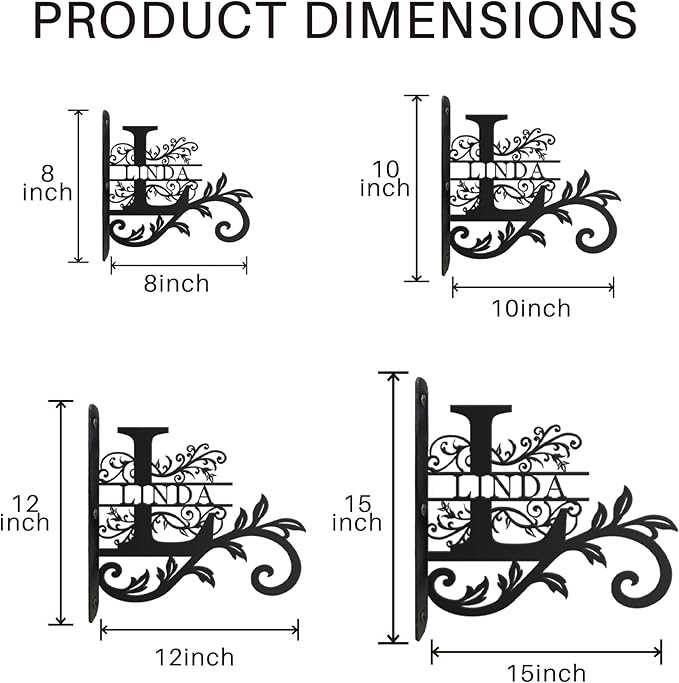 Personalized Metal Plant Hanger Outdoor and Indoor Decor, Custom Hanging Plants Bracket, Plant Hooks for Bird Feeder, Wind Chime, Flower Baskets, Hanging Plant Hooks (Last Name)