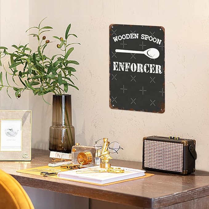 patio wall decor Wooden Spoon Enforcerss office door signs Retro Tin Metal Sign for Home,Office,Yard,or Cafe Inspirational Life Quotes Wall Decor 8X12inch