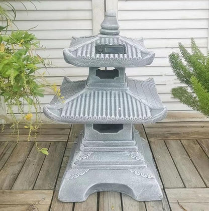 Buokai Solar Outdoor Garden Statue with 2 Tier Pagoda Lantern, Zen Japanese Style for Lawn Decoration and Christmas Ornament