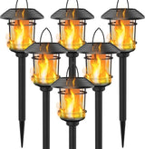 Dynaming 6 Pack Solar Flame Torch Lights Outdoor, Halloween Dual Use Flickering Flame Garden Light, Christmas Hanging Lanterns, Auto On/Off & Waterproof Lighting for Lawn Patio Yard Walkway Driveway