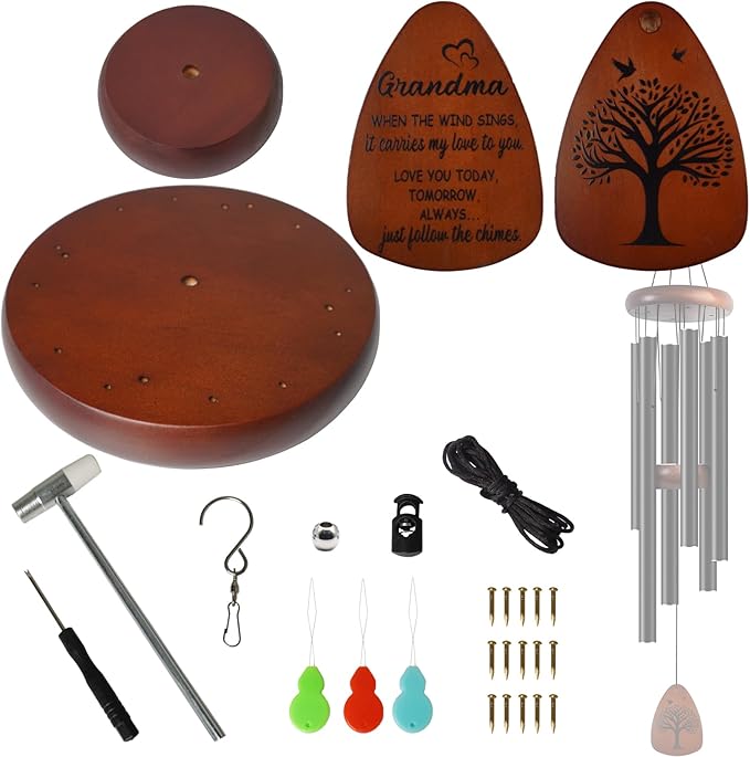 SPNKMJUJ Wind Chime Replacement Parts, 28 PCS Windchime Repair Kit Including Round Top, Clapper, Wind Catcher, 19.6FT Nylon Cord, DIY Wind Chime Supplies, Gift for Grandma