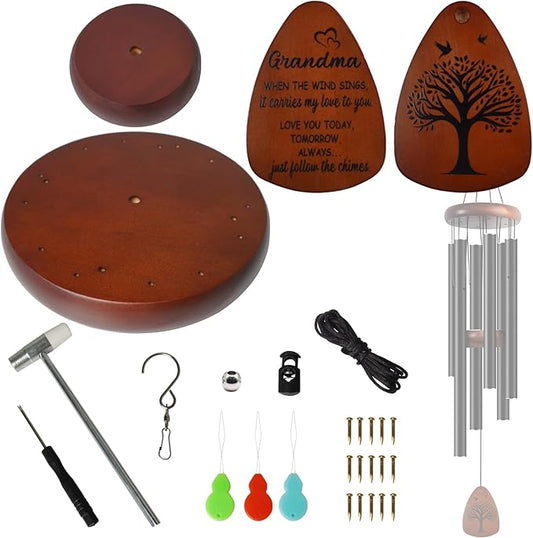 SPNKMJUJ Wind Chime Replacement Parts, 28 PCS Windchime Repair Kit Including Round Top, Clapper, Wind Catcher, 19.6FT Nylon Cord, DIY Wind Chime Supplies, Gift for Grandma