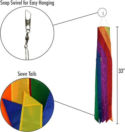 In the Breeze Rainbow Diagonal Sections - 50 Inch Windsock - Colorful Hanging Decoration - Red, Orange, Yellow, Green, Blue, Purple