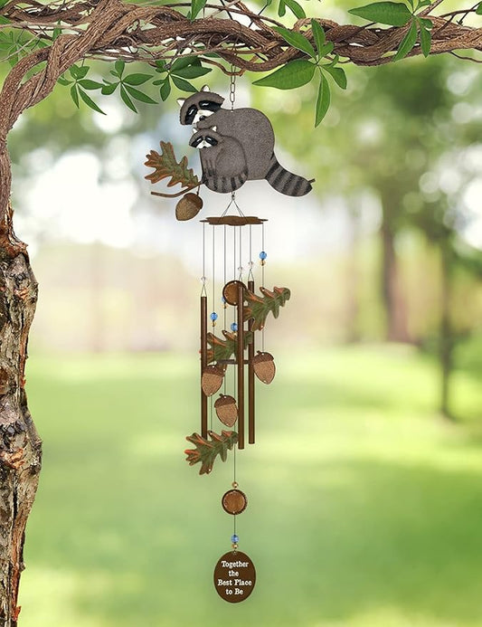 Sunset Vista Designs 91901 Windchimes Rustic Outdoor Décor Gifts for Dad Lake Lodge Collection Metal Wind Chime, 32.25-Inches, Raccoon