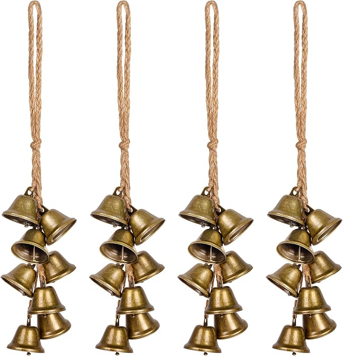 4 Pcs Witch Bells Protection for Door, Hangers Wind Chimes, Door Bell Hanger Christmas Bells for Boho Home Room Decor