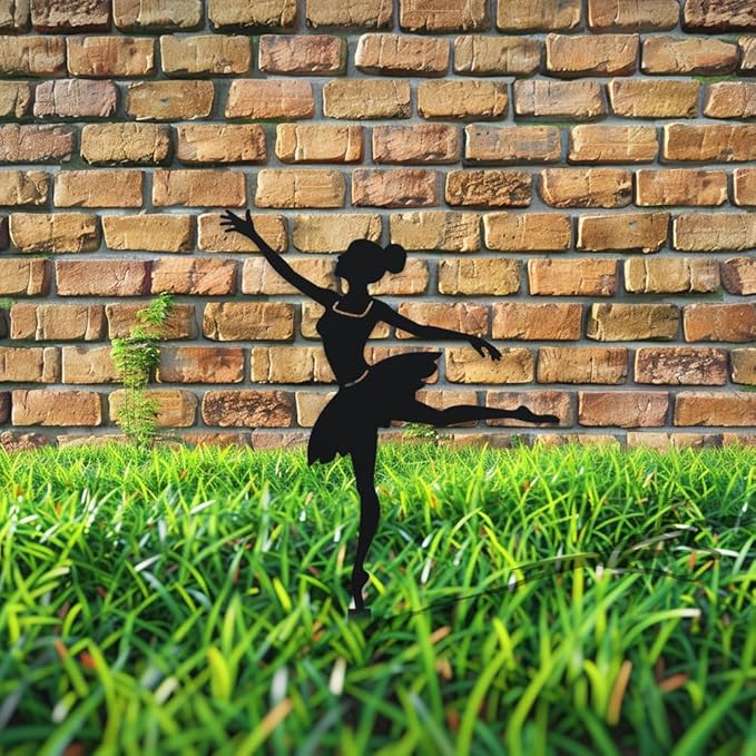 WADORN Dancing Lady Decorative Silhouette Garden Stakes, Metal Dancing Theme Stakes Statues Ornaments Lovers Gifts Yard Art Black Silhouette Yard Outside Decor for Backyard Patio, 14.1x8.7 Inch