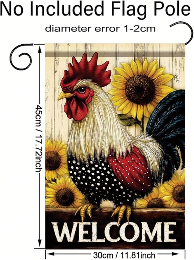 Spring Summer Garden Flag 12x18 Inch Welcome Rooster Sunflower Farm Animal Rustic Country Design Outdoor Yard Porch Lawn for Seasonal Farmhouse Home Decor