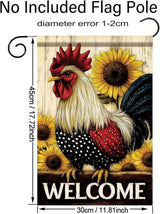 Spring Summer Garden Flag 12x18 Inch Welcome Rooster Sunflower Farm Animal Rustic Country Design Outdoor Yard Porch Lawn for Seasonal Farmhouse Home Decor