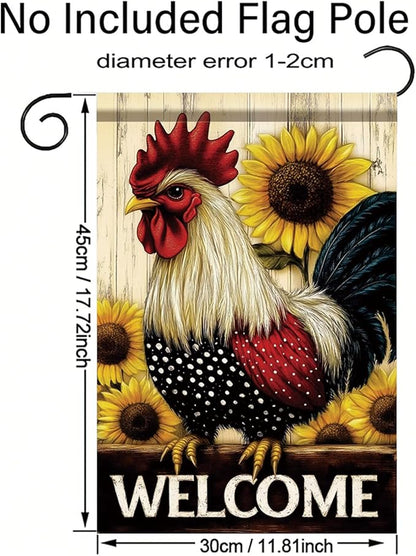 Spring Summer Garden Flag 12x18 Inch Welcome Rooster Sunflower Farm Animal Rustic Country Design Outdoor Yard Porch Lawn for Seasonal Farmhouse Home Decor