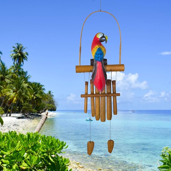 Woodstock Chimes Asli Arts Collection, Parrot Bamboo Chime, 36'' Bamboo Wind Chimes for Outdoor, Patio, Home or Garden Décor (CPA437)