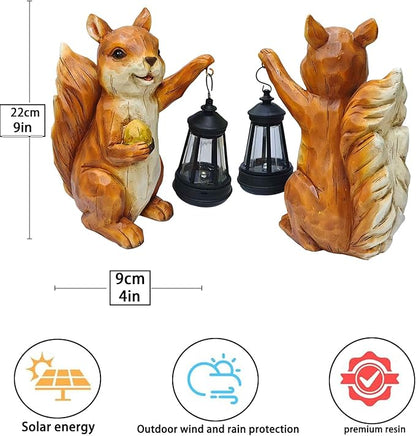 Garden Statue Outdoor,Solar Squirrel Decor Lights,Resin Figurine Squirrel with Solar Light for Patio,Balcony,Yard,Lawn Ornament,Perfect Garden Gift(Squirrel 1)