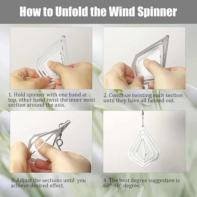 12 Pack 4inch Sublimation Wind Spinner Blanks 3D Aluminum Metal Wind Sculpture Kinetic Spinners for Yard Garden Indoor Art Ornaments Xmas Hanging Decoration (Diamond)