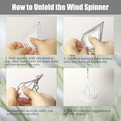 12 Pack 4inch Sublimation Wind Spinner Blanks 3D Aluminum Metal Wind Sculpture Kinetic Spinners for Yard Garden Indoor Art Ornaments Xmas Hanging Decoration (Diamond)
