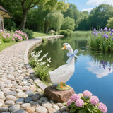 DiliComing Porch Goose Statue Outdoor Decor - 12 Inch Resin Garden Goose Statues Weatherproof Lawn Sculpture for Front Porch Yard Patio Gifts for Grandma Mom Women