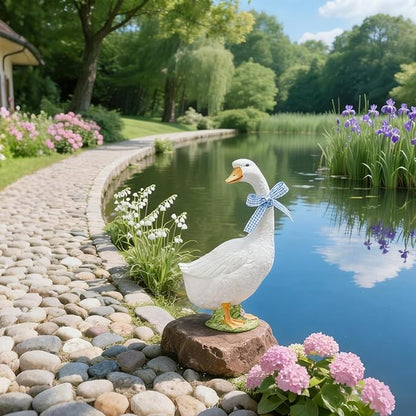 DiliComing Porch Goose Statue Outdoor Decor - 12 Inch Resin Garden Goose Statues Weatherproof Lawn Sculpture for Front Porch Yard Patio Gifts for Grandma Mom Women