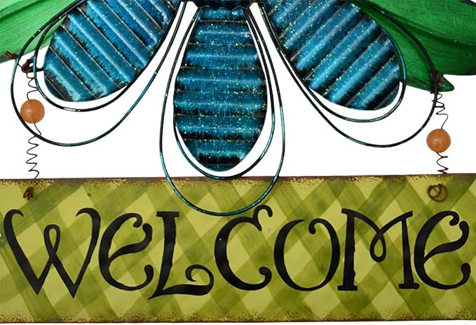 Metal Welcome Sign Daisy Hanging Signs for Front Door - Indoor Outdoor Door Decor Wall Art Flower Decoration Decorative Ornament Wreath for Home Garden Patio (Blue)