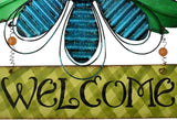 Metal Welcome Sign Daisy Hanging Signs for Front Door - Indoor Outdoor Door Decor Wall Art Flower Decoration Decorative Ornament Wreath for Home Garden Patio (Blue)