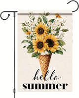 Hello Summer Garden Flag Sunflower Ice Cream Floral Outdoor Yard Porch Lawn Garden Decor for Rustic Farmhouse Cottage Patio Seasonal Summer Home Display