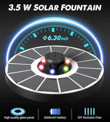 Yzert Solar Fountain Glass Panel with 2200 mah Battery, 3.5W Floating Solar Water Fountain with 4 Fixed Rods, Solar Pump for Bird Bath, Garden, Pond, Pool, Outdoor (White Panel Colorful Lights)