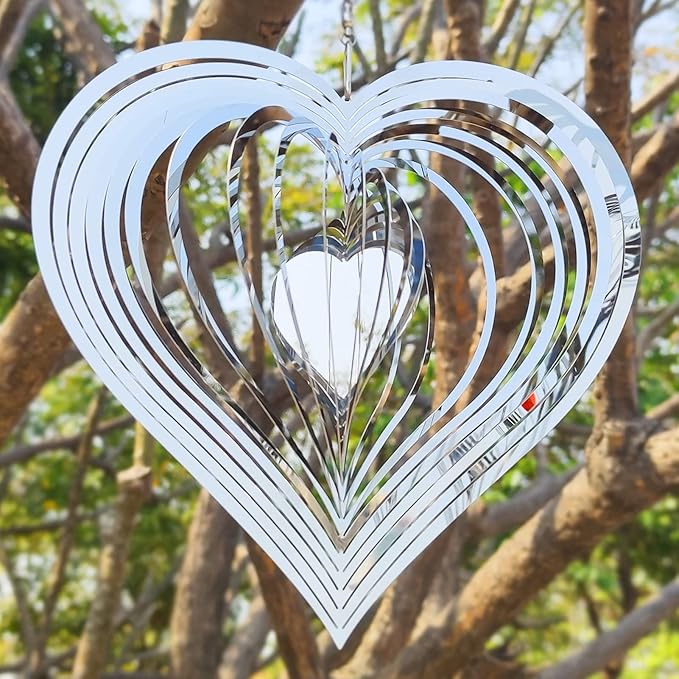 ADOVE Stainless Steel Garden Wind Spinner Hanging Kinetic Wind Sculpture Garden Decor for Indoor Outdoor (Silver 10-inch)