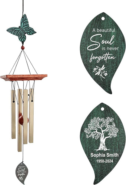 ASTARIN Cardinal Memorial Wind Chimes, Personalized 26" Small Metal Symphthy Wind Chime, Bereavement Gift for Loss of Loved One Father Mother, Dragonflie Damselflie Decor for Outside Patio Garden