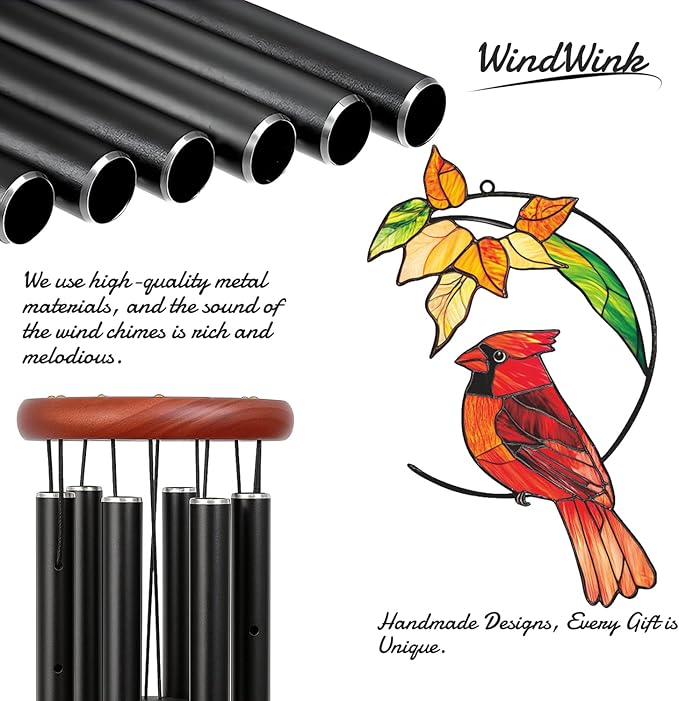 Personalized Metal Wind Chime Garden Sign, 40 Inch Outdoor Colorful Bird & Flower Memorial Decor, Yard Hanging Plaque for Patio Porch Lawn (JSTY373)
