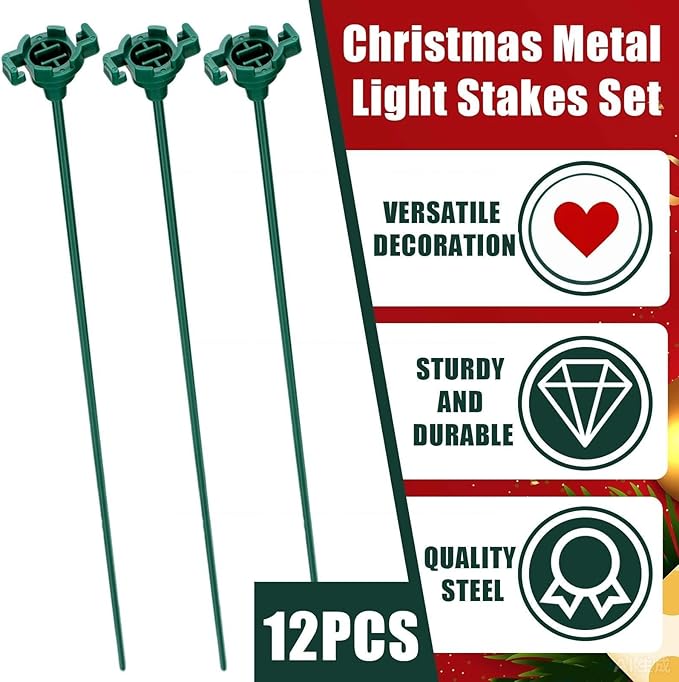 Gisafai 12 Pcs 15 Inch Christmas Light Stakes Universal Yard Lawn Holiday for C9 or C7 Light Stakes for Christmas Garden Ground Pathway Driveways Decoration (Green)