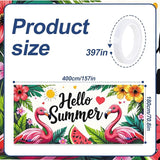 13x6 ft Hello Summer Flamingo Garage Door Banner - Colorful Flamingo Watermelon Pattern with Greeting Backdrop, Hanging Garage Decor - for Summer Welcome Pool Party, Fun Outdoor Wall Sign