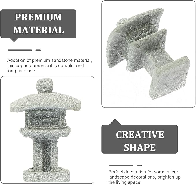 BESPORTBLE Miniature Stone Lantern Pagoda Japanese Style Pagoda Lantern Statue Mini Zen Garden Accessories for Aquarium Patio Micro Landscape Yard Bonsai Decoration 4Pcs