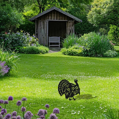 WADORN Turkey Decorative Silhouette Garden Stakes, Metal Turkey Animals Stakes Statues Ornaments Lovers Gifts Yard Art Black Silhouette Yard Outside Decor for Backyard Patio, 8.27x12.2 Inch