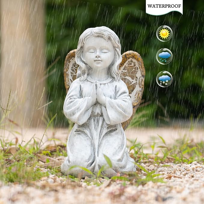 Rezpuao Outdoor Decor - Angel Statue, Solar Powered, Praying Angel for Patio, Lawn, Porch