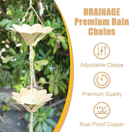 taman Rain Chain Set, 5.6ft Flower Rain Chain for Gutters,Functional and Decorative Replacement Downspout Rain Chain for Outside,Metal Divert Rain Catcher