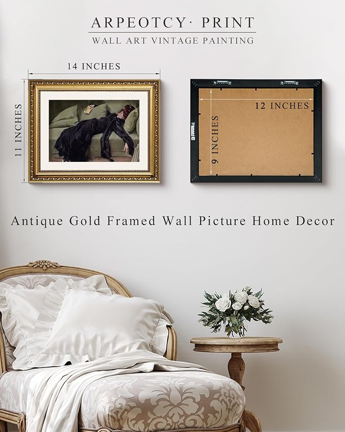 ARPEOTCY Vintage Gold Framed Wall Art, Classical Trendy Woman Gallery Paintings, Victorian Farmhouse Canvas Prints Home Decor, Wall Decor for Living Room Bathroom Bedroom, 11x14 inch
