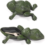 Cast Iron Frog Key Hider, Decorative Outdoor Hidden Keys Holder, Small Frog Statue and Key Hiders Outside, Animal Shaped Garden Spare Keys Storage for Indoor Yard Patio Decor, Green
