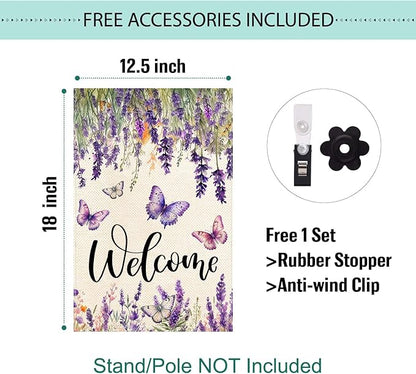 Baccessor Spring Summer Flower Garden Flag Lavender Butterfly Floral Welcome Small Yard Burlap Double Sided Vertical Seasonal Farmhouse Wedding Yard Outdoor Decoration 12.5x18 Inch