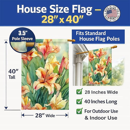 Caroline's Treasures Utah Sego Lilies in Watercolor House Flag Large Porch Sleeve Pole Decorative Outside Yard Banner Artwork Wall Hanging, Polyester, House Size, Multicolor