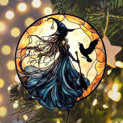 Witch Faux Mosaic Acrylic Suncatcher Stained Glass Effect Window Car Hanging Christmas Ornament Indoor Outdoor Decor Garden Sun Catcher Panel for Acrylic Suncatcher Lover for Women Mom Grandma